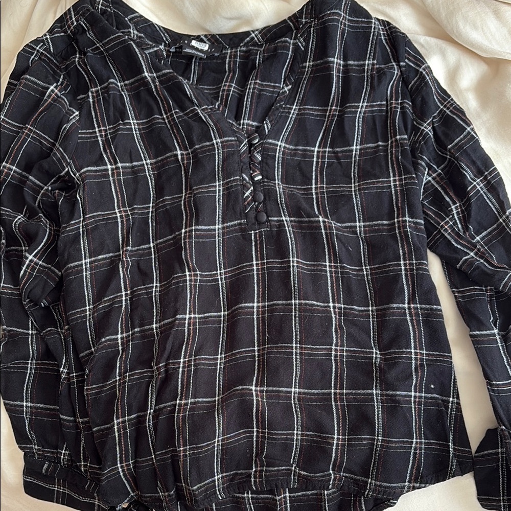 Black Plaid Long Sleeve Blouse